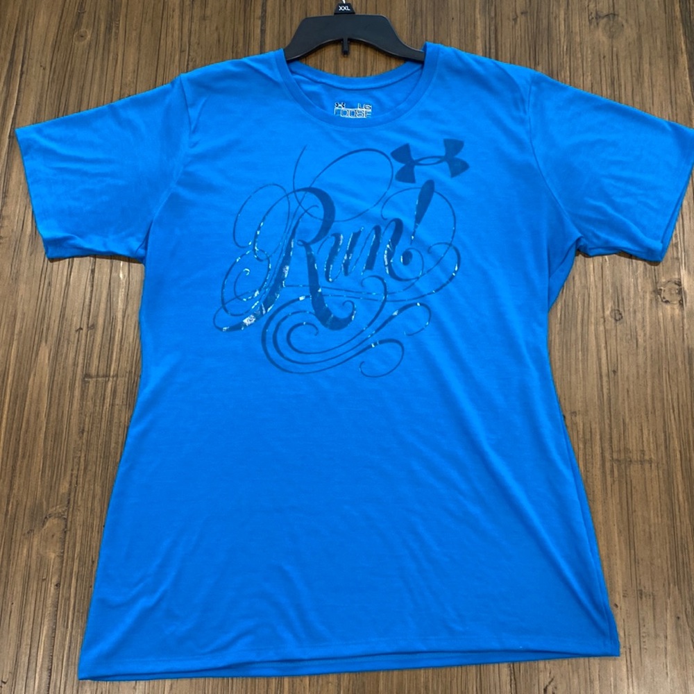 Women’s Under Armour Large Loose fit Heat gear teal blue run shirt